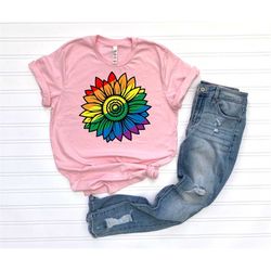 Sunflower Rainbow LGBTQ Shirt, Unisex Sunflower Pride Shirt, Pride Month Gift, Lesbian Shirt, Bisexual Love Shirt, Color