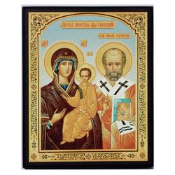 Mother of God  Okovetskay with the upcoming Saint Nicholas | High Quality icon on wood | Size 5,1 x 6,5 inches