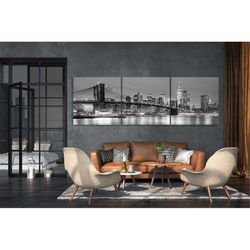 new york canvas wall art, black and white print, new york city poster, nyc skyline, brooklyn bridge ready to hang