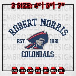 NCAA Robert Morris Colonials Embroidery files, NCAA Embroidery Designs, Robert Morris Machine Embroidery Pattern