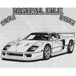 Ferrari F40 SVG, Ferrari F40 PNG, Vector art Illustration Drawing, Ferrari F40 vector, Ferrari F40 svg, Ferrari F40 png