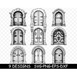 Ancient Medieval Door Middle Age Old Gothic Stone Iron Victorian SVG,DXF,Eps,PNG,Cricut,Silhouette,Cut,Laser,Stencil,Sti