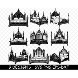 Gothic Victorian Bed Medieval Furniture Intricate Design Dark SVG,DXF,Eps,PNG,Cricut,Silhouette,Cut,Laser,Stencil,Sticke
