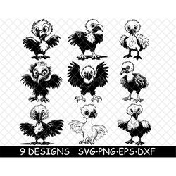 Cute Baby Vulture Hatchling Young Scavenger Bird Carrion Carnivore SVG,DXF,Eps,PNG,Cricut,Silhouette,Cut,Laser,Stencil,S