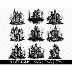 Gothic House Eerie Victorian Manor Dark Haunted Cobwebs PNG,SVG,EPS,Cricut,Silhouette,Cut,Engrave,Stencil,Sticker,Decal,