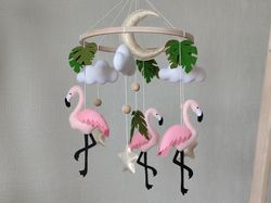 Baby mobile girl flamingo Tropical nursery decor, hanging crib mobile felt, expecting mom gift, unique new baby gift