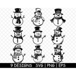 Christmas Snowman Carrot Nose Winter Sculpture Scarf Hat PNG,SVG,Eps,Cricut,Silhouette,Cut,Laser,Stencil,Sticker,Decal,C