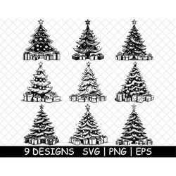 Christmas Tree Gifts Holiday Presents Festive Pine Fir WinterPNG,SVG,Eps,Cricut,Silhouette,Cut,Laser,Stencil,Sticker,Dec