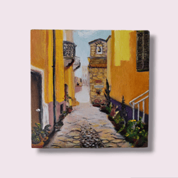 italy landscape original art oil painting city art sardinia painting 7,9 by 7.9 inches