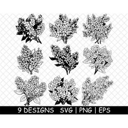 Lilac Shrub Flower Syringa Fragrant Bush Bouquet Garden PNG,SVG,EPS,Cricut,Silhouette,Cut,Engrave,Stencil,Sticker,Decal,
