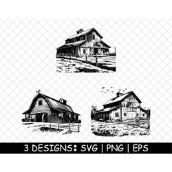 Barn Farm House, Rural Agriculture livestock stable-PNG,SVG,EPS-Cricut-Silhouette-Cut-Engrave-Stencil-Sticker,Decal,Vect