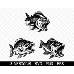 Aggressive Piranha Carnivorous Sharp Razor Teeth Fish PNG,SVG,EPS,Cricut,Silhouette,Cut,laser,Stencil,Sticker,Decal,Vect