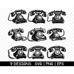Vintage Antique Telephone Classic Rotary Retro Dial Cord Phone PNG,SVG,EPS,Cricut,Silhouette,Cut,Stencil,Sticker,Decal,V
