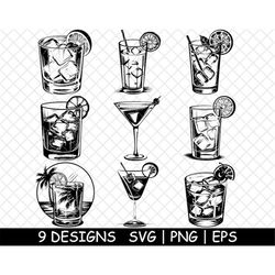 Cocktail Mixed Drink Glass Exotic Bar Liquor Alcohol PNG,SVG,EPS,Cricut,Silhouette,Cut,Engrave,Stencil,Sticker,Decal,Vec