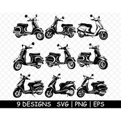 Motor Scooter Vintage Vehicle Ride Electric Kick Urban PNG,SVG,EPS,Cricut,Silhouette,Cut,Engrave,Stencil,Sticker,Decal,V