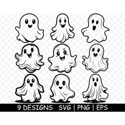 Adorable Cute Ghost Spooky Smile Playful Lovely Spirit  PNG,SVG,EPS,Cricut,Silhouette,Cut,Engrave,Stencil,Sticker,Decal,