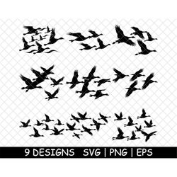 Flying Geese Flock Migration Wild Waterfowl Bird Nature PNG,SVG,EPS,Cricut,Silhouette,Cut,Engrave,Stencil,Sticker,Decal,