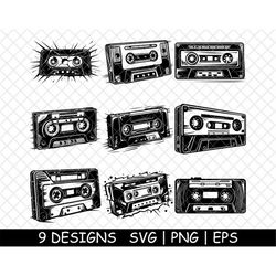 Retro Cassette Tape Analog Audio Music Rewind Vintage PNG,SVG,EPS,Cricut,Silhouette,Cut,Engrave,Stencil,Sticker,Decal,Ve