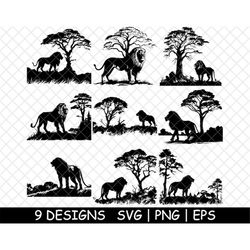 Lion Jungle King Savannah Safari Wildlife Big Cat Pride PNG,SVG,EPS,Cricut,Silhouette,Cut,Engrave,Stencil,Sticker,Decal,