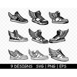 Sneakers with Wings Athletic Sports Running Shoes PNG,SVG,EPS-Cricut-Silhouette-Cut-Engrave-Stencil-Sticker,Decal,Vector
