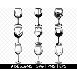 Wine Glass Stemware Crystal Glass, Wedding Toast liquor PNG,SVG,EPS-Cricut-Silhouette-Cut-Engrave-Stencil-Sticker,Decal,