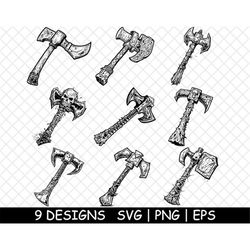 Orc Axe, Goblin weapon, Viking Battle Hand Dane war-PNG,SVG,EPS-Cricut-Silhouette-Cut-Engrave-Stencil-Sticker,Decal,Vect