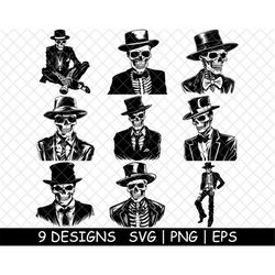 Skeleton Gangster Outfit Suit Mafia Bone Mob Undead PNG,SVG,EPS-Cricut-Silhouette-Cut-Engrave-Stencil-Sticker,Decals,Vec