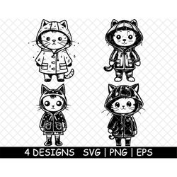 Cute Cat on Raincoat Outfit | Adorable Kitty Rainy Costume |SVG-PNG-EPS | Cut-Cricut-Sticker-Wood Laser-Decals-Stencil-V