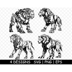 Mech Robot Lion | Sci-Fi Cyberpunk King of the Jungle Machine | SVG-PNG-EPS |Cut-Cricut-Sticker-Wood Laser-Decal-Stencil