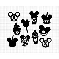 Snacks, Bundle, Set, Snack, Mickey Mouse Ears Head, Svg and Png Formats, Cut, Cricut, Silhouette, Instant Download