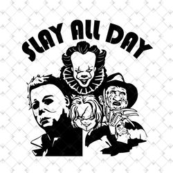 Halloween Svg, Horror Svg, Horror Friends Svg, Halloween Clipart, Chucky and Freddy Slay All Day Svg File for Cricut