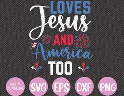 Retro Loves J-e-s-u-s and America Too God Christian 4th of July Svg, Eps, Png, Dxf, Digital Download
