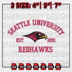 NCAA Seattle U Redhawks Embroidery files, NCAA Embroidery Designs, Seattle U Redhawks Machine Embroidery Pattern