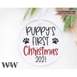 Puppy's First Christmas 2021 SVG | Dog Ornament SVG| Holiday Pet Ornament SVG | Dog Mom Svg | Pet's First Xmas Svg | Chr