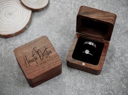 wood wedding ring box personalized, mr and mrs proposal ring jewellery box w725