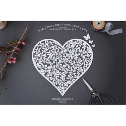 Vintage Flower Heart - Papercut Template | Machine Cut | Cricut Silhouette |  Svg Dxf Png Jpg Pdf Eps | Wedding | Romant