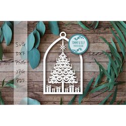 Hanging Christmas Tree Design SVG DXF PDF Png Jpg - Papercutting / Vinyl Template to cut yourself (Commercial Use)
