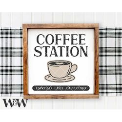 coffee station svg | coffee sign svg | coffee bar svg | farmhouse kitchen sign | line drawn coffee mug | espresso latte