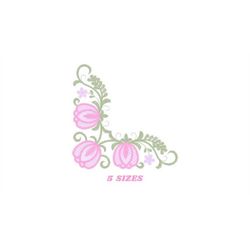 Tulips embroidery designs - Flower corner embroidery design machine embroidery pattern - Towel embroidery file - floral