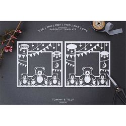 teddy bear photo frame - papercut template | machine cut | cricut silhouette |  svg dxf png jpg pdf | kids | nursery | p