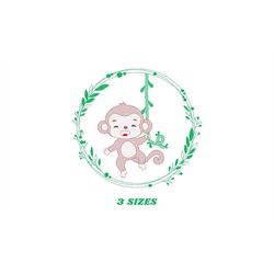 Monkey embroidery designs - Safari embroidery design machine embroidery pattern - Animal embroidery file - Monkey with f