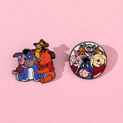 Fashion Winnie the Pooh Metal Enamel Lapel Pin Cartoon Bear Brooches Handmade Jewelry Bag Badges