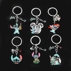 Cartoon Disney Stitch Keychain Lilo and Stitch Angel Doll Keyring Toys Metal Enamel Car Key Chain Bag Jewelry