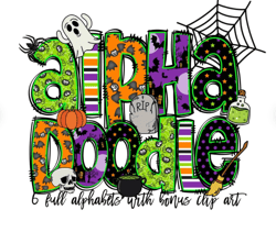Halloween Doodle letters with Clip Art PNG Files, Make your own Name, Doodle Alpha Bundle, Halloween Clipart Alphabet Do