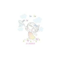 baby girl embroidery designs - children embroidery design machine embroidery pattern - girl with butterflies embroidery