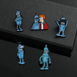 Disney Anime Futurama Lapel Pins Bender Fry Cartoon Enamel Brooches Cute Figure Metal Badges Accessories