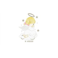 Angel with wings halo and cloud embroidery designs - Baby girl embroidery design machine embroidery pattern - Angel embr