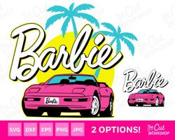 barbi car convertible corvette palms pink babe doll girly retro 80s , svg png jpg clipart digital download sublimation c