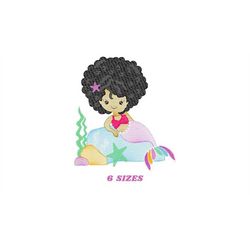 Mermaid embroidery designs - African American embroidery design machine embroidery pattern - Black girl with curly hair