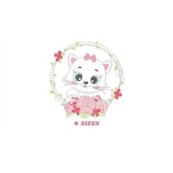 Cat embroidery design - Cat with flowers embroidery designs machine embroidery pattern - Kitten embroidery file - baby g